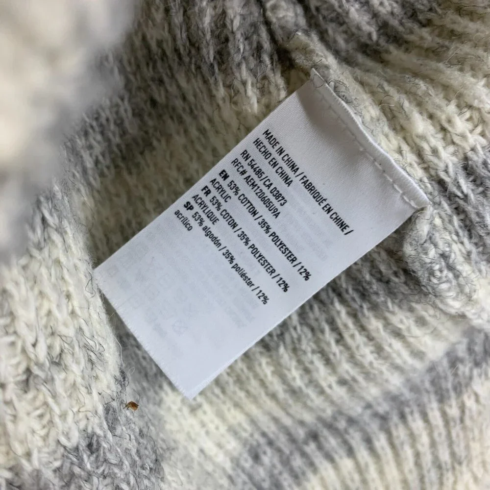 American Eagle Sweater Gray Beige Stripe Long Sleeve Knit Mock Neck - Picture 5 of 8